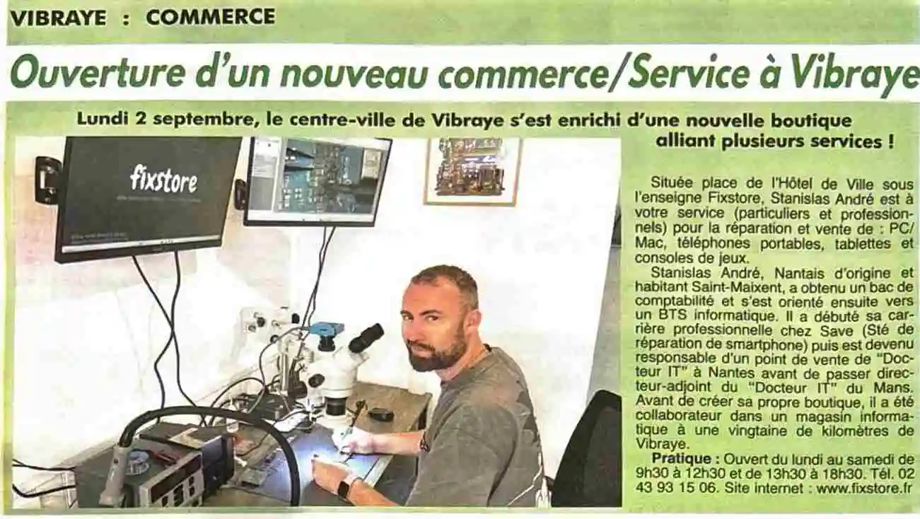 Article de L’Écho de Vibraye consacré à l’ouverture de Fixstore