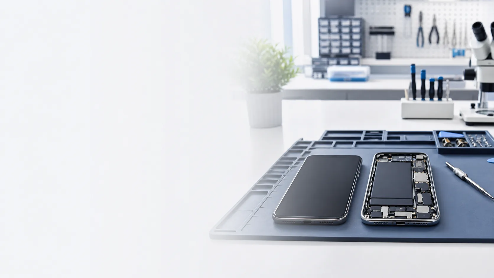 Smartphones pris en charge dans un atelier de réparation